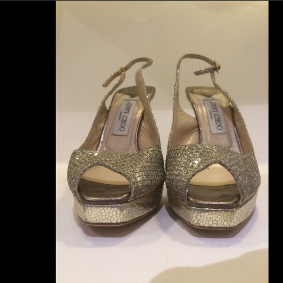 Jimmy Choo Clue Silver Glitter‎ Slingback Pump Platform Sandal Shoe [ 38.5 ] - Picture 14 of 14